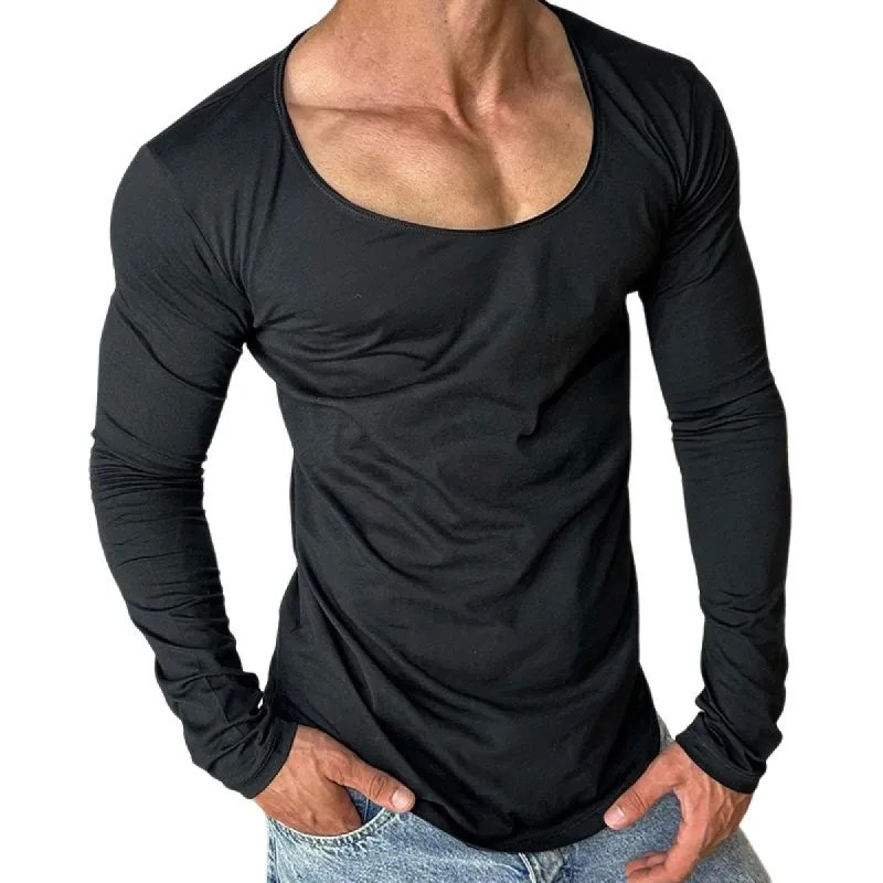 Men's Retro Casual Solid Color Round Neck Long Sleeve T-Shirt 70854756TO sold by Manly