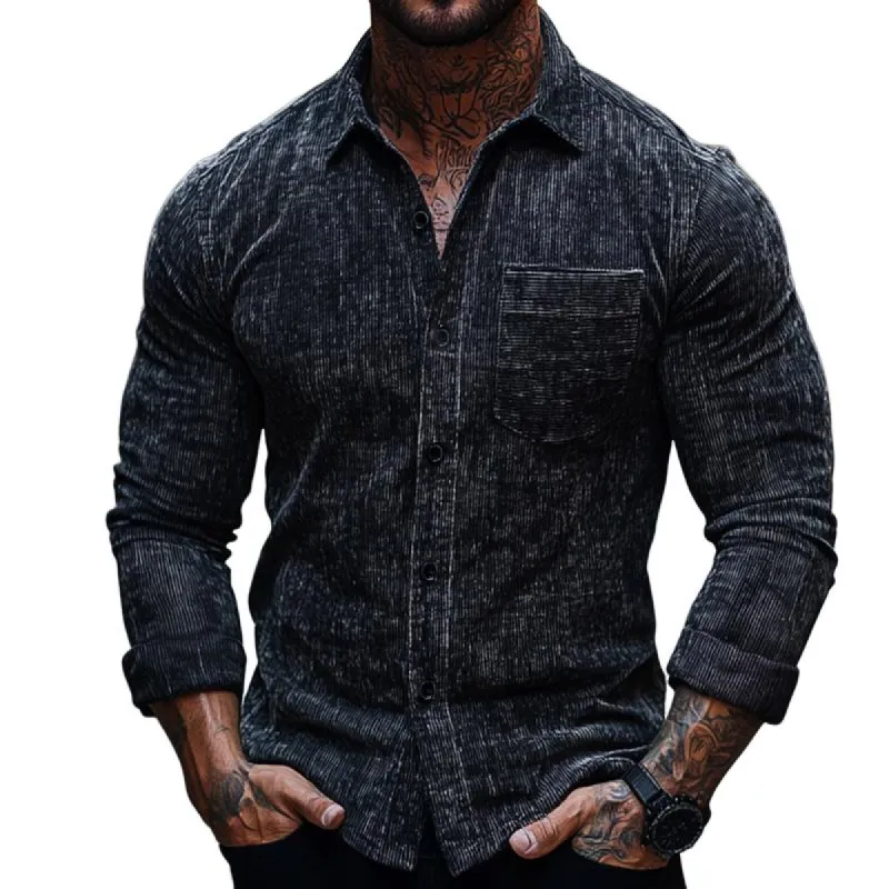 Men's Vintage Casual Corduroy Printed Lapel Long Sleeve Shirt 00415940TO made by Manly
