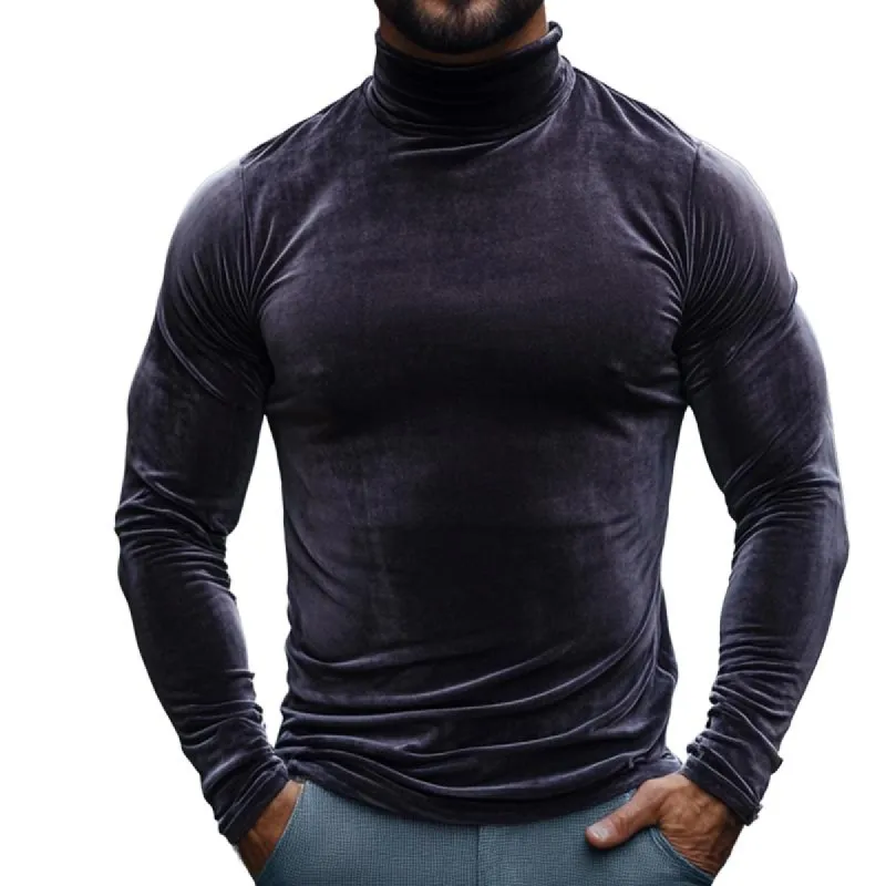 Men's Retro Casual Velvet Half Turtleneck Long Sleeve T-Shirt 64437958TO sold by Manly