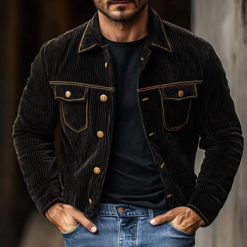 Men's Vintage Corduroy Contrast Stitching Single Breasted Jacket 29998212Y sold by Manly product image thumbnail 3