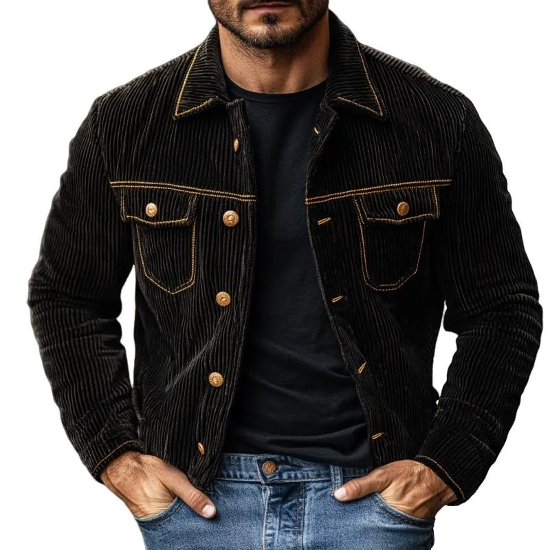 Men's Vintage Corduroy Contrast Stitching Single Breasted Jacket 29998212Y sold by Manly