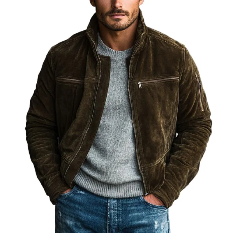 Men's Vintage Velvet Stand Collar Zipper Pocket Jacket 69043945Y sold by Manly