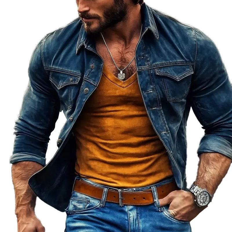 Men's Vintage Button Lapel Denim Jacket 49494853X sold by Manly