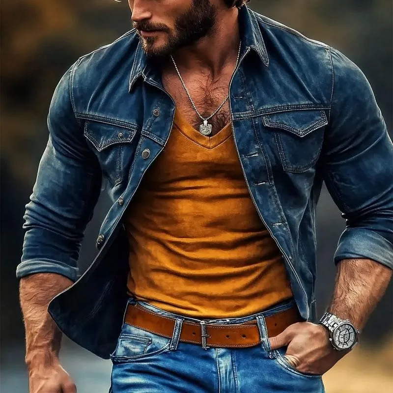 Men's Vintage Button Lapel Denim Jacket 49494853X sold by Manly product image thumbnail 2