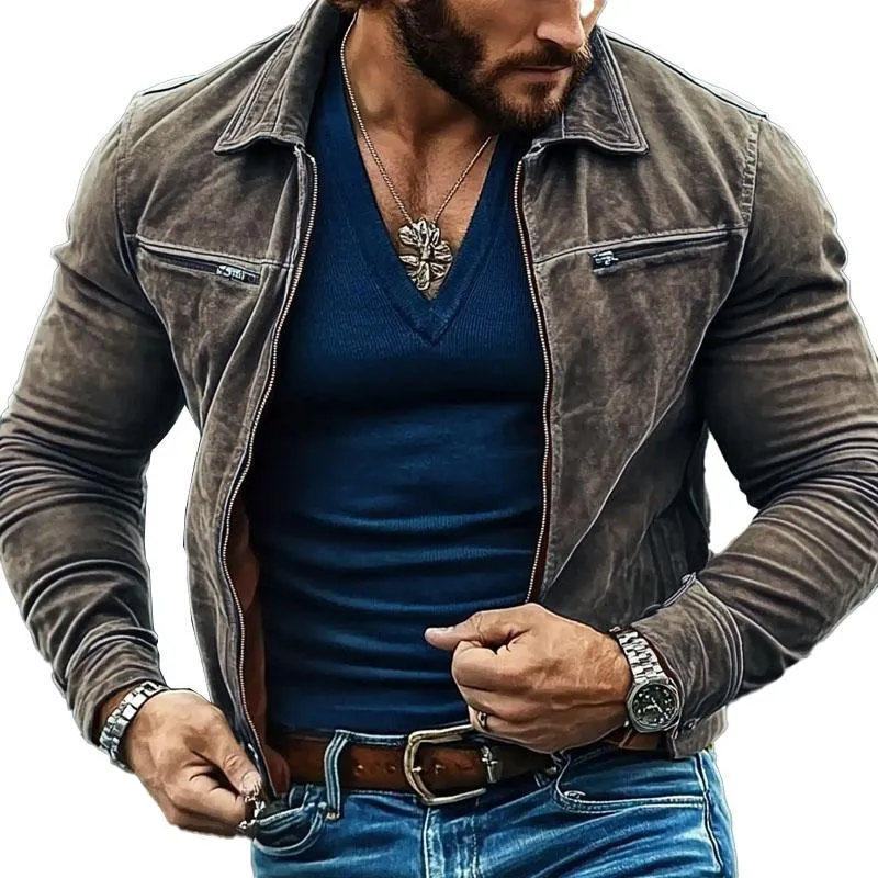 Men's Vintage Washed Lapel Denim Jacket 34823649X sold by Manly