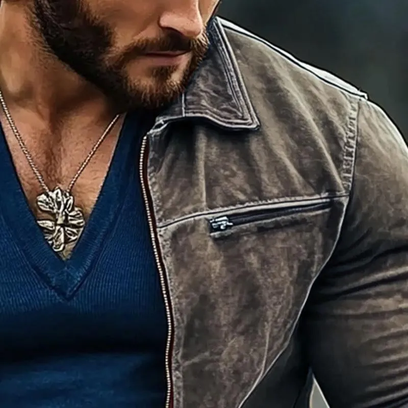 Men's Vintage Washed Lapel Denim Jacket 34823649X sold by Manly product image thumbnail 3