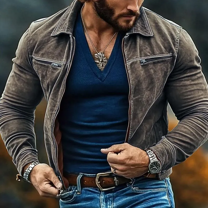 Men's Vintage Washed Lapel Denim Jacket 34823649X sold by Manly product image thumbnail 2