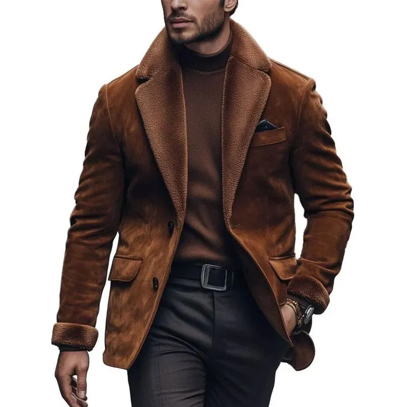 Men's Solid Suede Polar Fleece Mid-Length Coat 28249214X sold by Manly