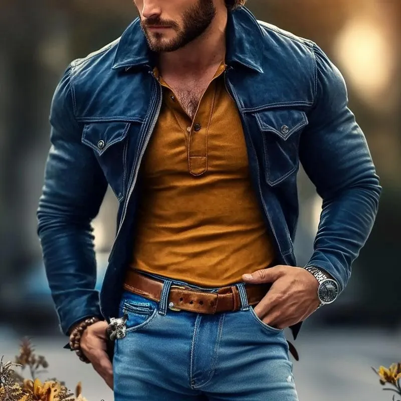 Men's Casual Zipper Lapel Leather Jacket 31014462X sold by Manly product image thumbnail 2