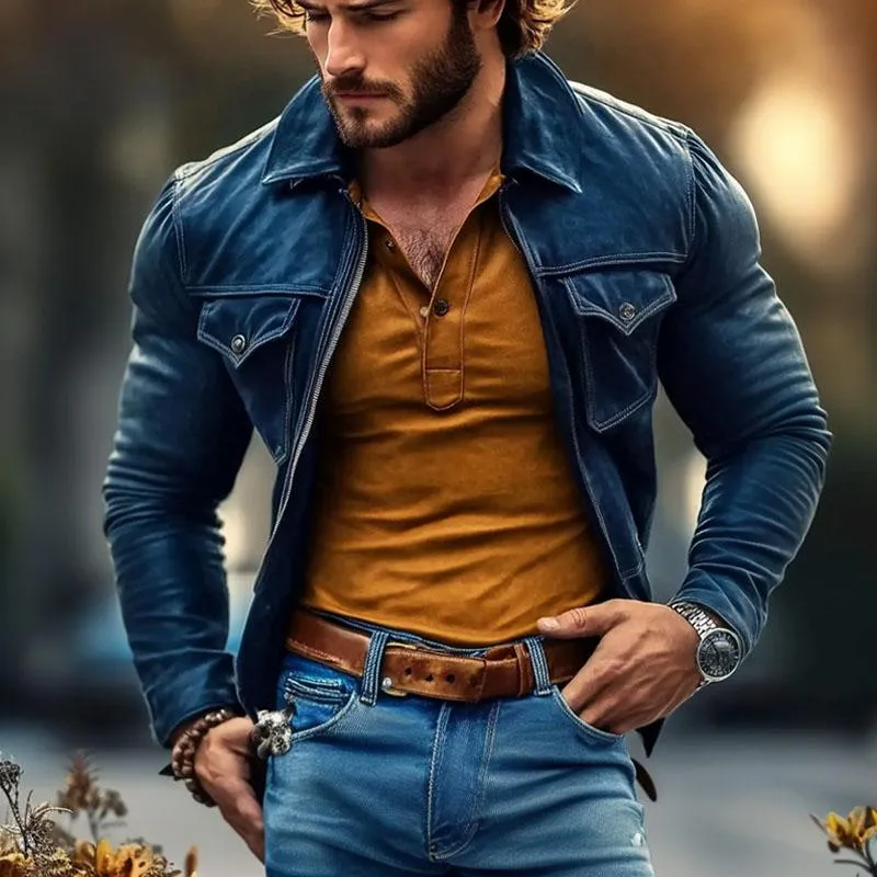 Men's Casual Zipper Lapel Leather Jacket 31014462X sold by Manly product image thumbnail 4