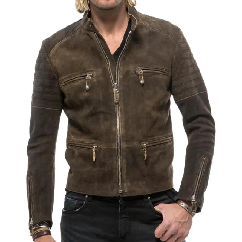 Men's Classic Stand Collar Zipper Suede Jacket 89113198F sold by Manly