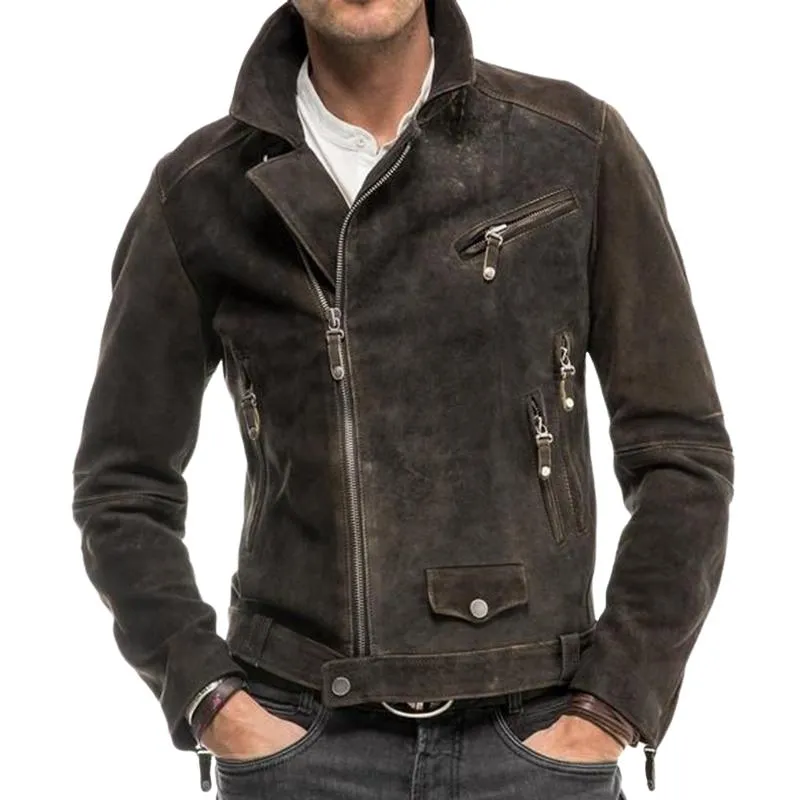 Men's Vintage Lapel Suede Zip-Up Jacket 37145766F sold by Manly