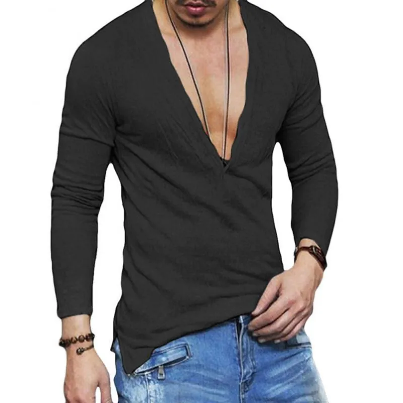 Men's Classic Casual V-Neck Long Sleeve T-Shirt 03851336K sold by Manly