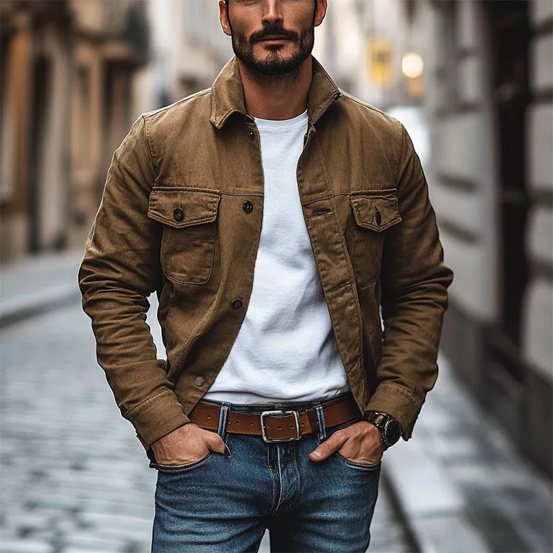 Men's Casual Cotton Lapel Multi-Pocket Slim Fit Work Jacket 35212782M sold by Manly product image thumbnail 4