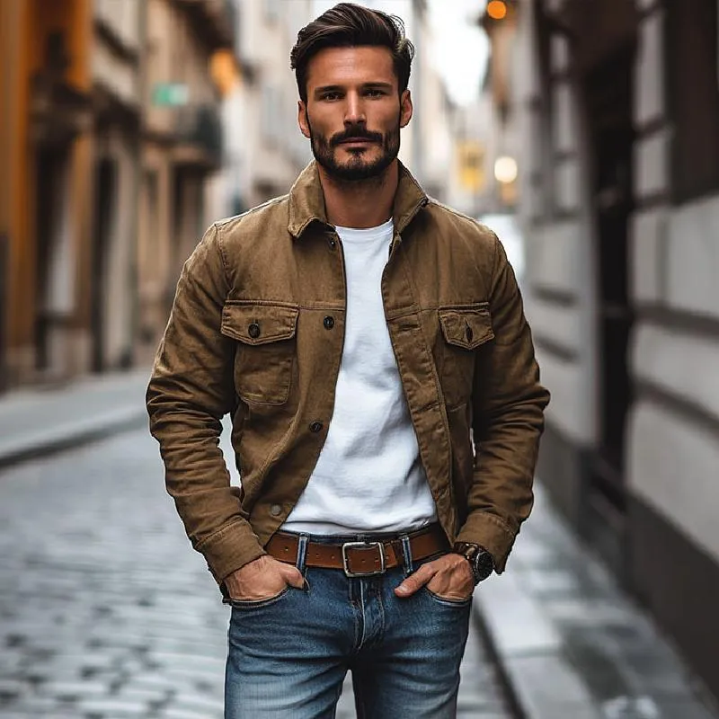 Men's Casual Cotton Lapel Multi-Pocket Slim Fit Work Jacket 35212782M sold by Manly product image thumbnail 2