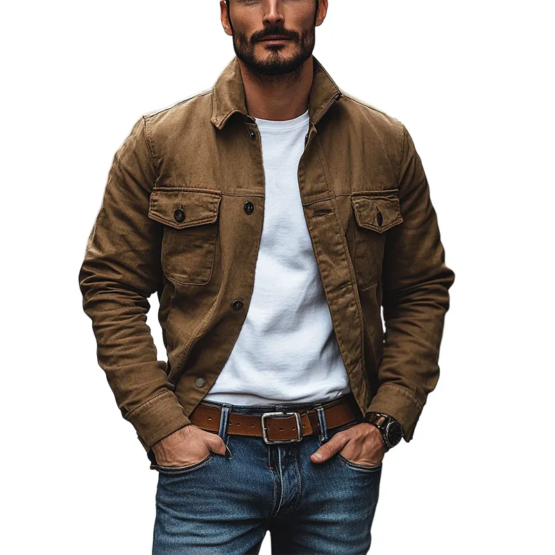 Men's Casual Cotton Lapel Multi-Pocket Slim Fit Work Jacket 35212782M sold by Manly product image thumbnail 3