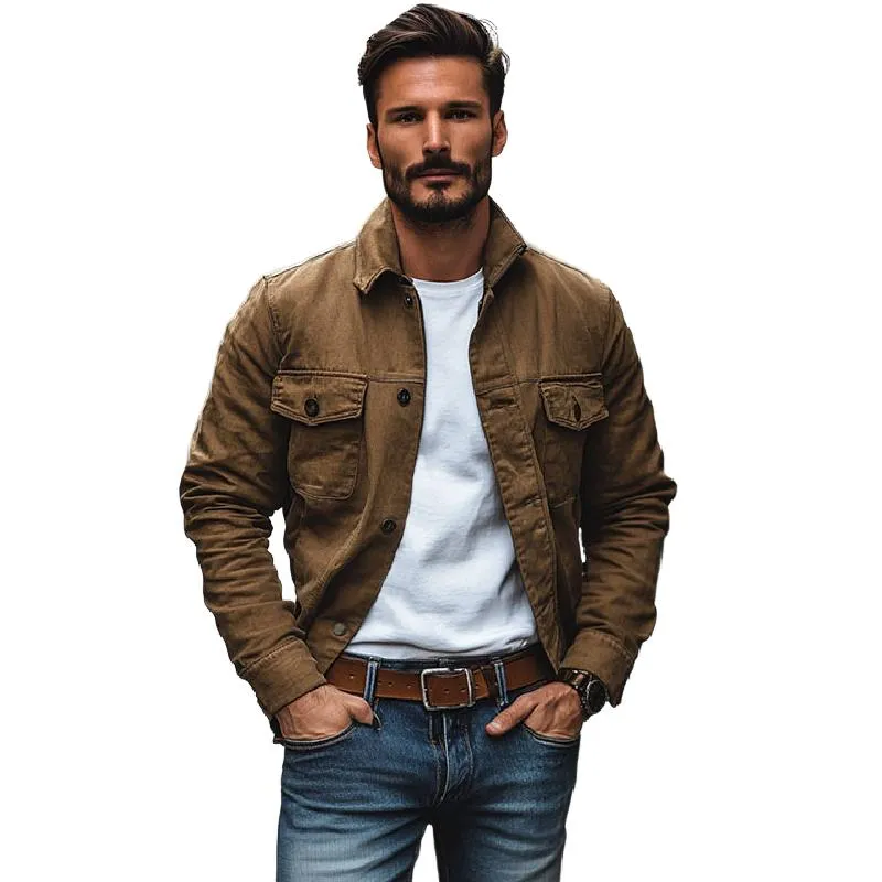 Men's Casual Cotton Lapel Multi-Pocket Slim Fit Work Jacket 35212782M sold by Manly