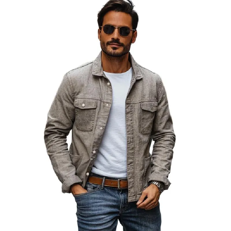 Men's Casual Cotton Linen Lapel Multi-Pocket Work Jacket 52243085M sold by Manly
