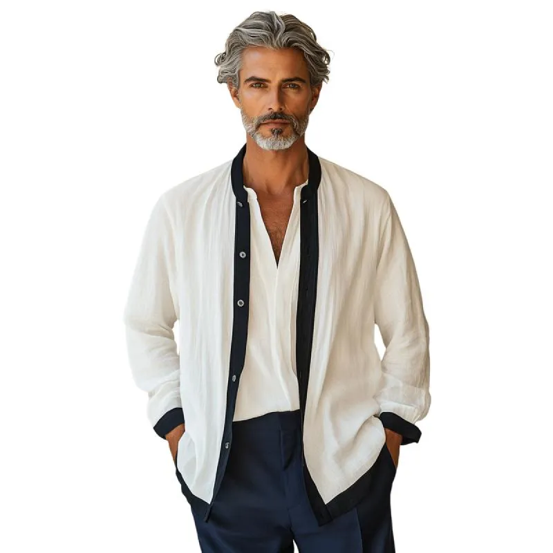 Men's Casual Colorblock Patchwork Stand Collar Loose Long Sleeve Shirt 69671846M sold by Manly