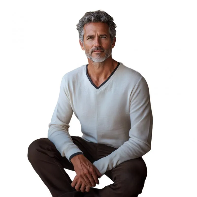 Men's Casual Cotton Colorblock Patchwork V-neck Loose Long-sleeved T-shirt 80103742M sold by Manly
