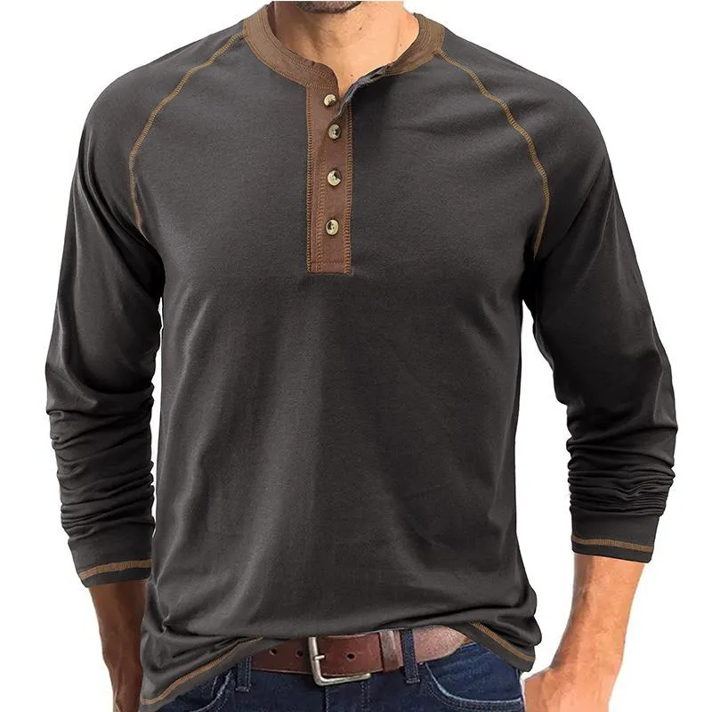 Men's Classic Casual Henley Neck Long Sleeve T-Shirt 62985275K sold by Manly