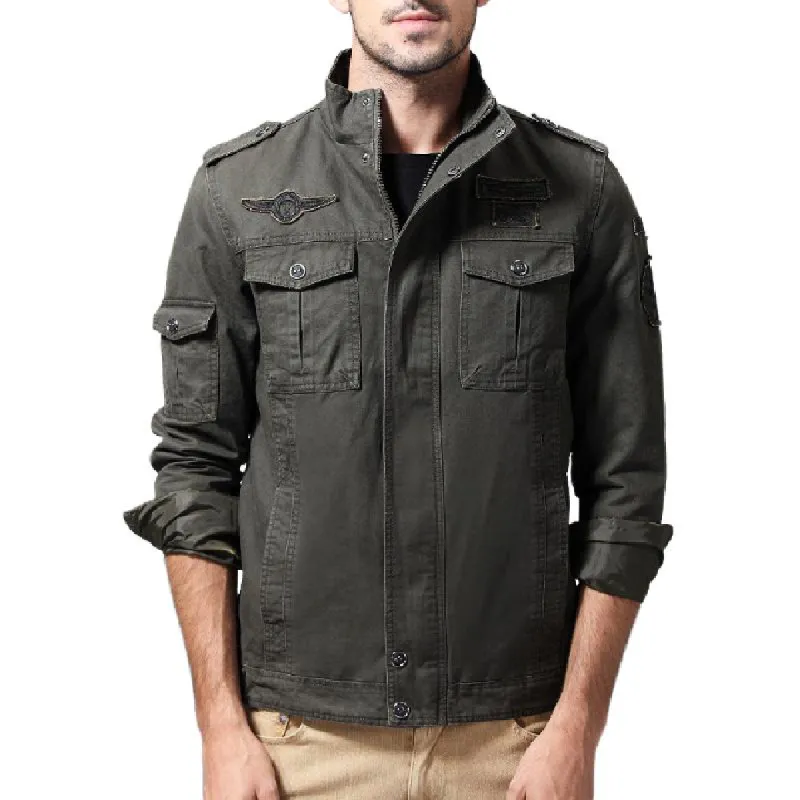 Men's Casual Cotton Stand Collar Zipper Slim Fit Multi-Pocket Workwear Jacket 45074919M sold by Manly