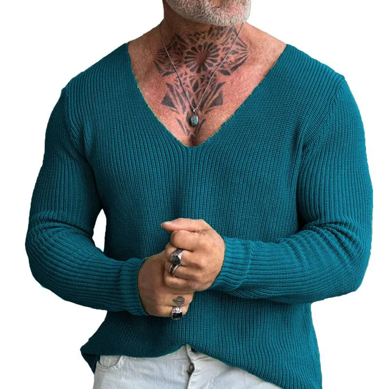 Men's Casual Solid Color V-Neck Pullover Knitted Sweater 80449982M sold by Manly