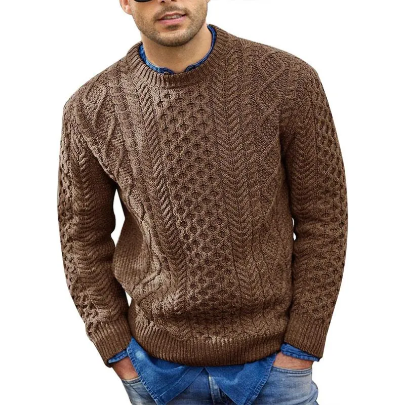 Men's Casual Round Neck Pullover Cable Knit Sweater 66331580M sold by Manly