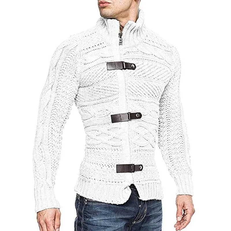 Men's Casual Stand Collar Zipper Cable Knitted Slim Cardigan 14927579M sold by Manly
