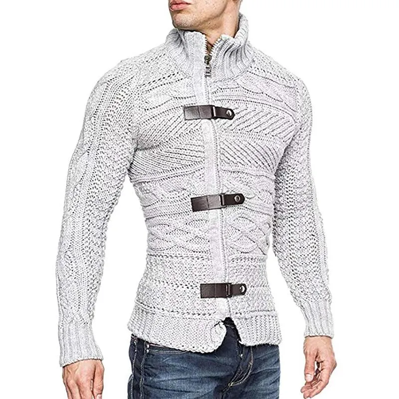 Men's Casual Stand Collar Zipper Cable Knitted Slim Cardigan 14927579M sold by Manly product image thumbnail 4