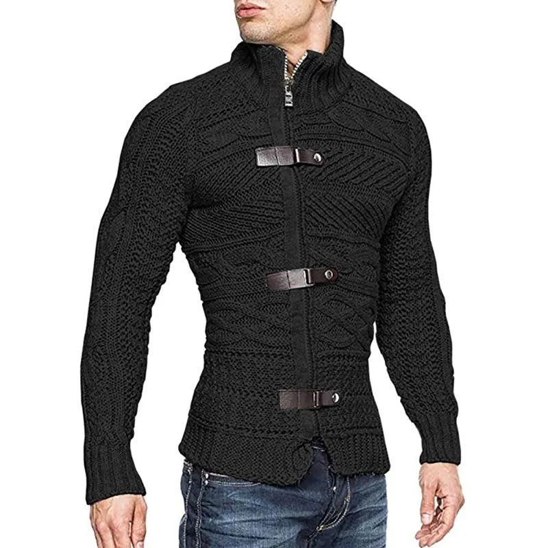Men's Casual Stand Collar Zipper Cable Knitted Slim Cardigan 14927579M sold by Manly product image thumbnail 2