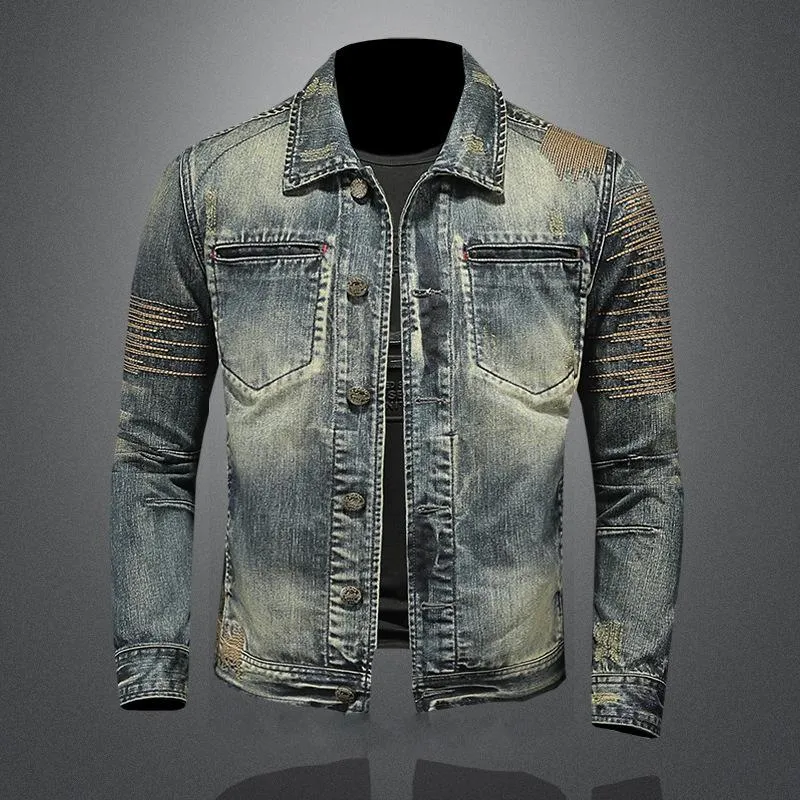 Men's Vintage Washed Lapel Slim Fit Denim Motorcycle Jacket 11204882M sold by Manly product image thumbnail 2