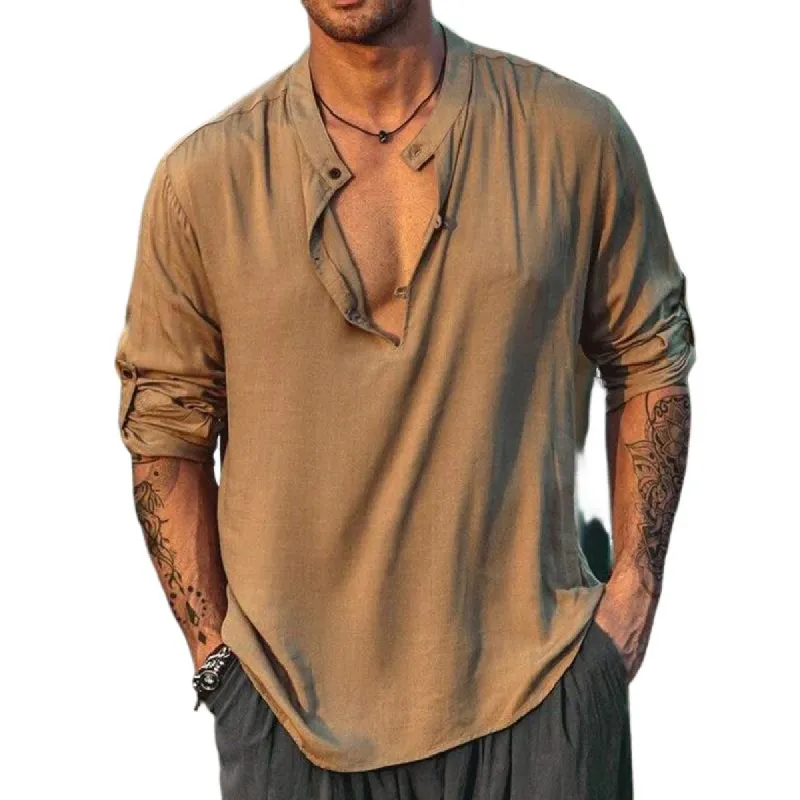 Men's Classic Half-Open Crew Neck Long Sleeve T-Shirt 36523925F sold by Manly