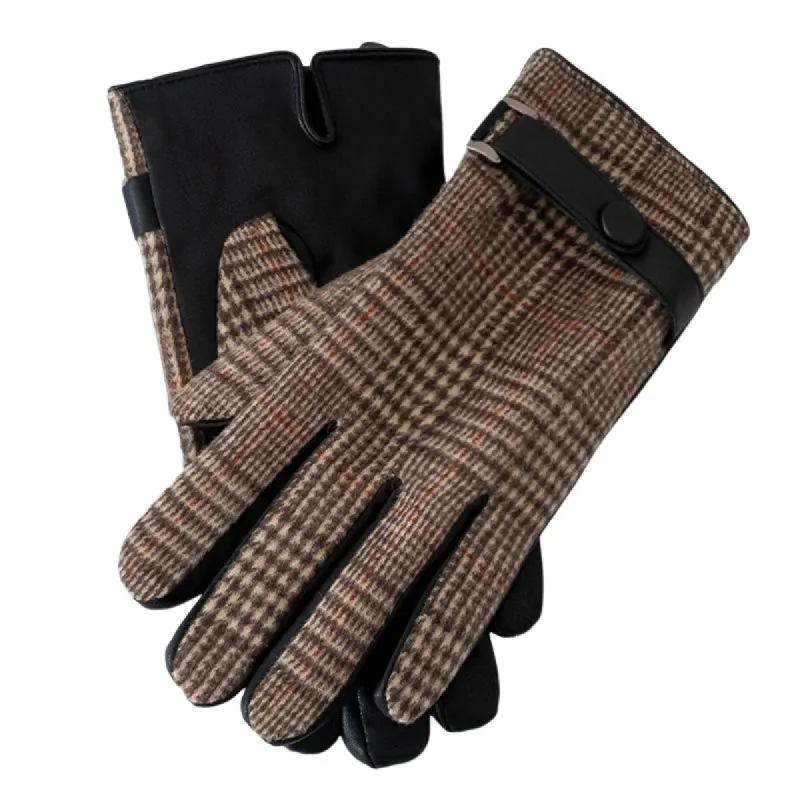 Men's Plaid Plush Warm Touch Screen PU Leather Gloves 34284838U made by Manly