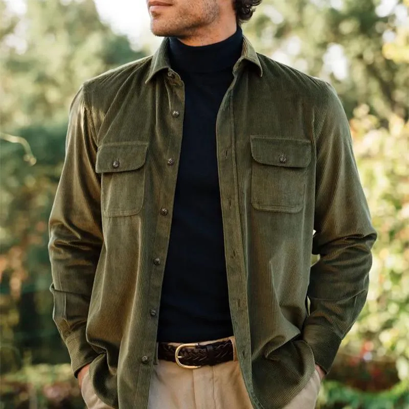 Men's Army Green Fine Corduroy Button Jacket 70091246U sold by Manly product image thumbnail 2