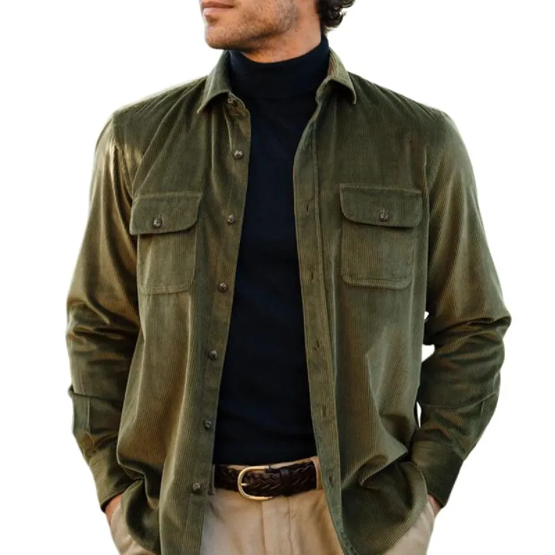 Men's Army Green Fine Corduroy Button Jacket 70091246U sold by Manly