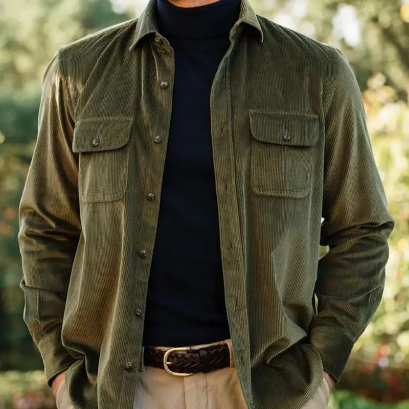 Men's Army Green Fine Corduroy Button Jacket 70091246U sold by Manly product image thumbnail 3