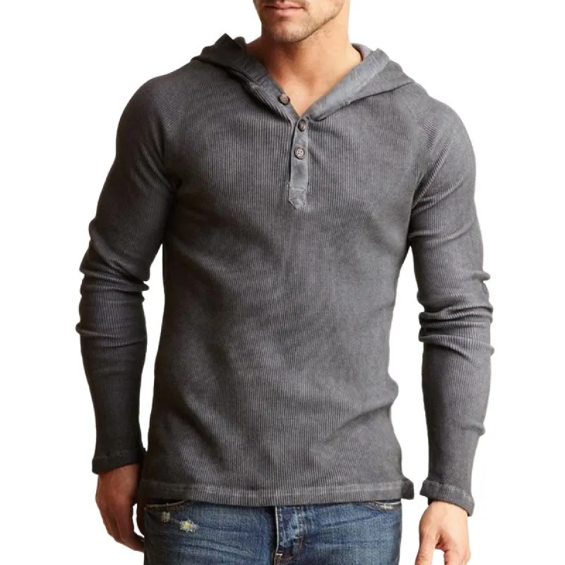 Men's Grey Three-Button Knit Hoodie 31617272U sold by Manly