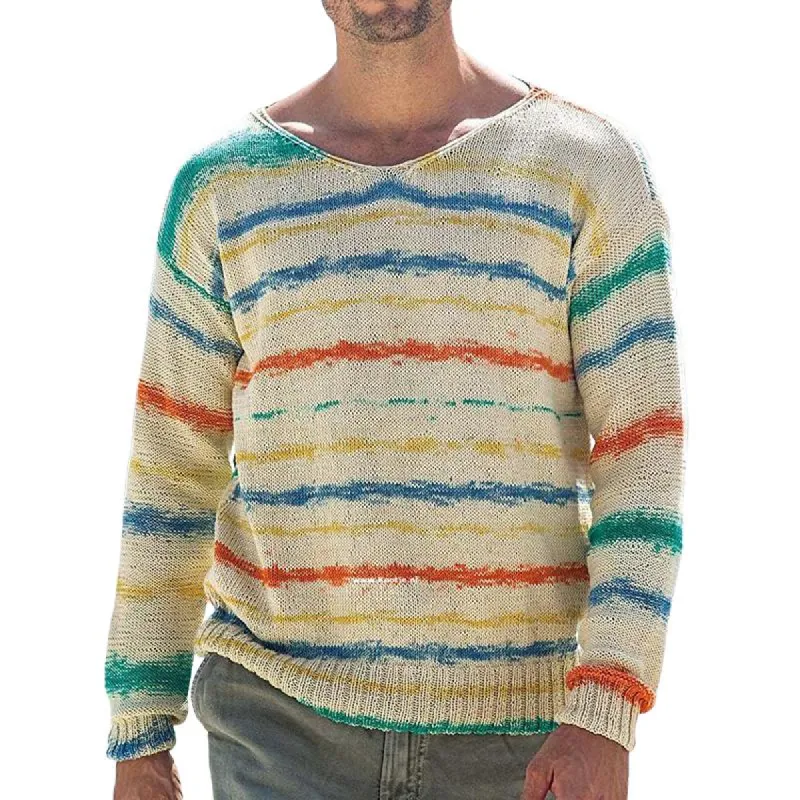 Men's Multicolor Line V-neck Knit Sweater 67181308U sold by Manly