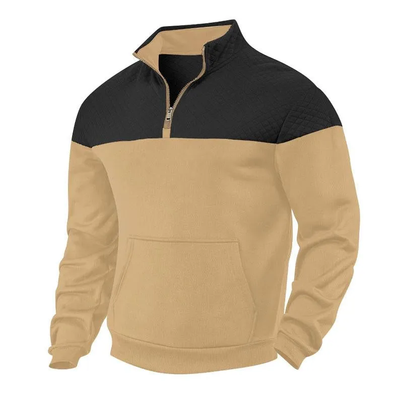 Men's Vintage Color Block Half-Zip Pullover Stand Collar Sweatshirt 37731958X sold by Manly product image thumbnail 4