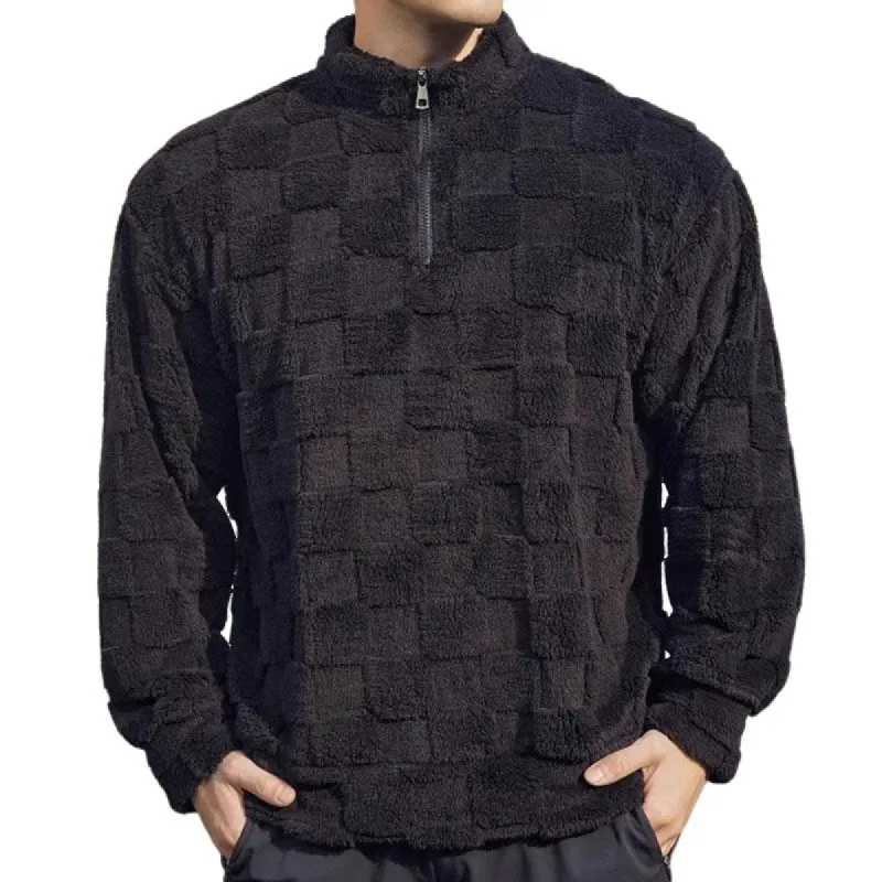 Men's Checkerboard Polar Fleece Stand Collar Half Zip Sweatshirt 87322322X sold by Manly