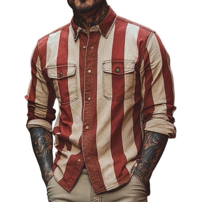 Men's Classic Stripe Long Sleeve Lapel Shirt 65568222F sold by Manly