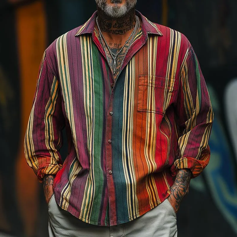 Men's Casual Avant-garde Colorful Striped Long-sleeved Lapel Shirt 00278110F sold by Manly product image thumbnail 2