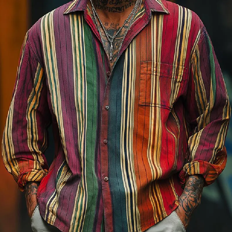 Men's Casual Avant-garde Colorful Striped Long-sleeved Lapel Shirt 00278110F sold by Manly product image thumbnail 3