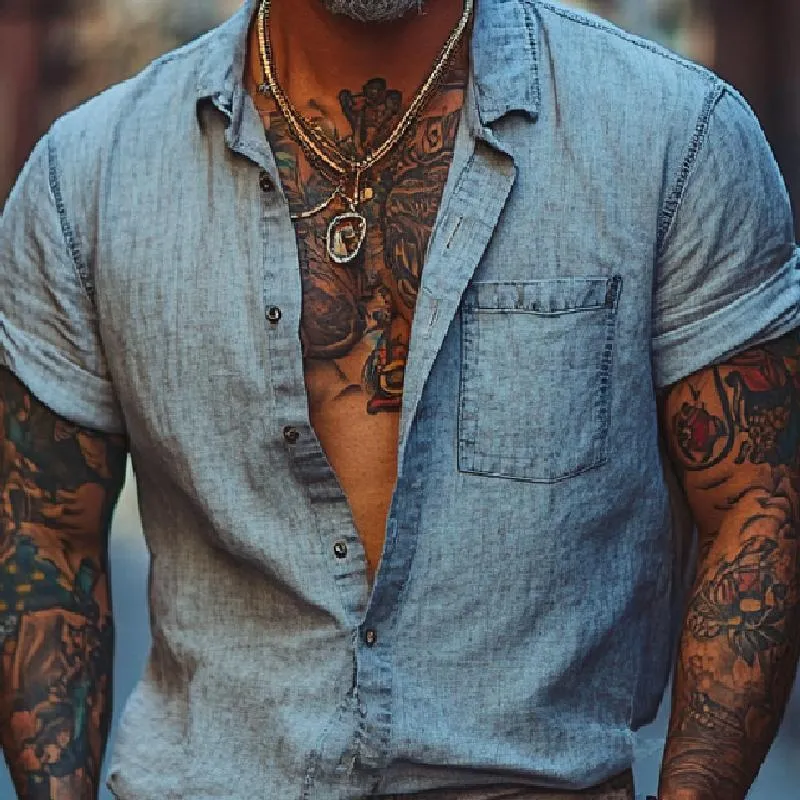 Men's Casual Lapel Long Sleeve Shirt 54242869F sold by Manly product image thumbnail 3