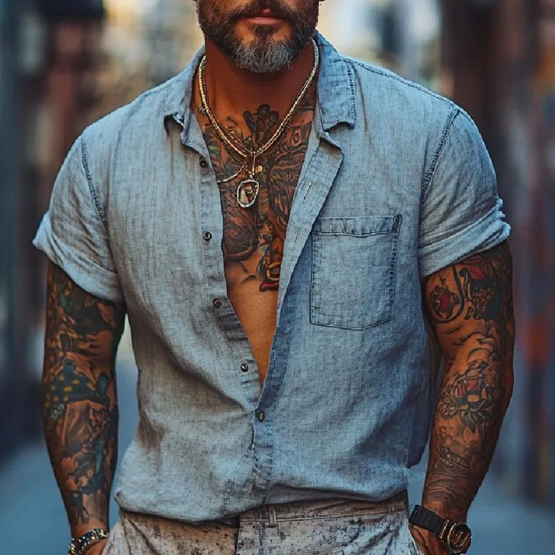 Men's Casual Lapel Long Sleeve Shirt 54242869F sold by Manly product image thumbnail 2