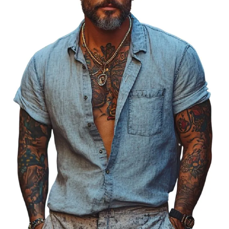 Men's Casual Lapel Long Sleeve Shirt 54242869F sold by Manly