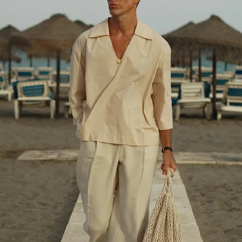 Men's Classic Casual V-Neck Long Sleeve Shirt 86461166K sold by Manly product image thumbnail 3