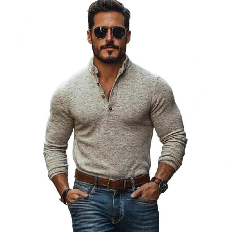 Men's Casual Cotton Blend Henley Collar Slim Fit Long Sleeve T-Shirt 32616197M sold by Manly