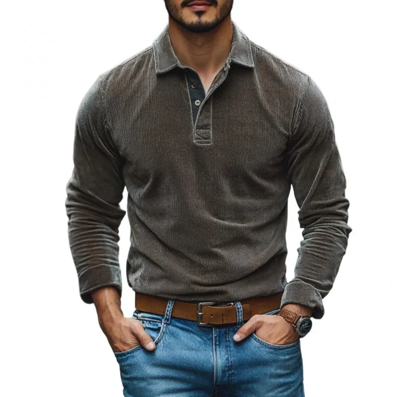 Men's Casual Corduroy Lapel Slim Fit Long Sleeve Polo Shirt 39285079M sold by Manly